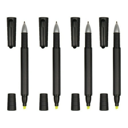 HEMLBOYW Portable 2-in-1 Marker Pen Fluorescent Yellow Chisel-tip Highlighter Gel Pen 2-in-1 Black