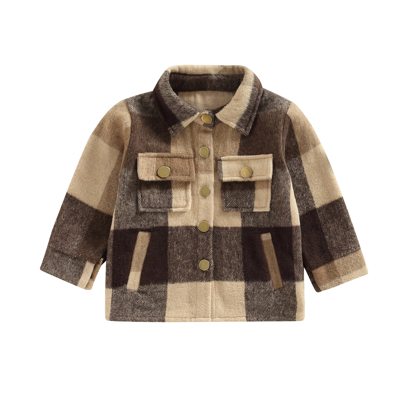 Shacket Infant KOMOO Toddler Baby Flannel Jacket Pockets Long Sleeve Button Lapel ...