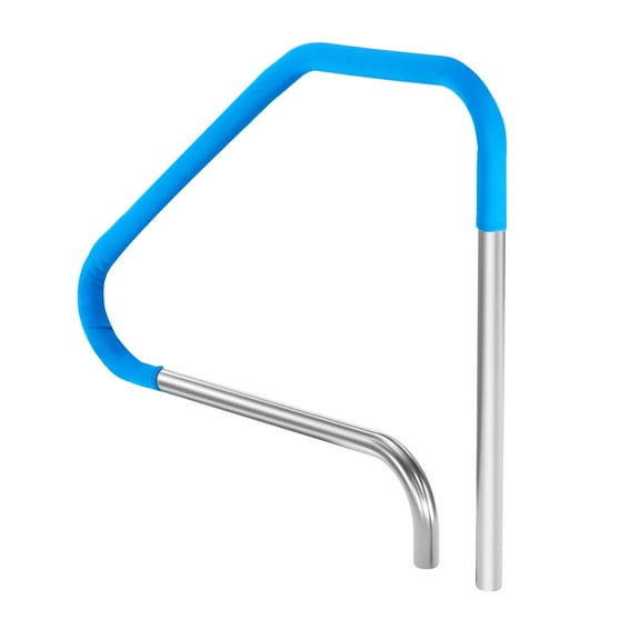 KFFKFF Swimming Pool Handrail, Dimensions 46 x 37 inches, Pre-assembled Stainless Steel, Suitable for Indoor/Outdoor Pools, Deck-Appropriate Pool Railing, Rust-Resistant Handle with Blue Grip Cover