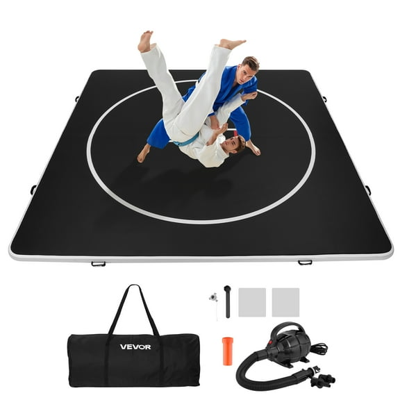 VEVOR 13x13 ft Wrestling Mat Inflatable, Martial Arts Thick Mat for Home Gym Exercise, PVC Foldable Training Mats with Circles and 600W Air Pump, for Gymnastics, Tatami, Jiu Jitsu BJJ MMA Judo, Black