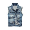 thumbnail image 1 of CVLIFE Men's Single Breasted Jacket Vintage Button-Down Jean Vests Work Denim Vest Light Blue XL, 1 of 3