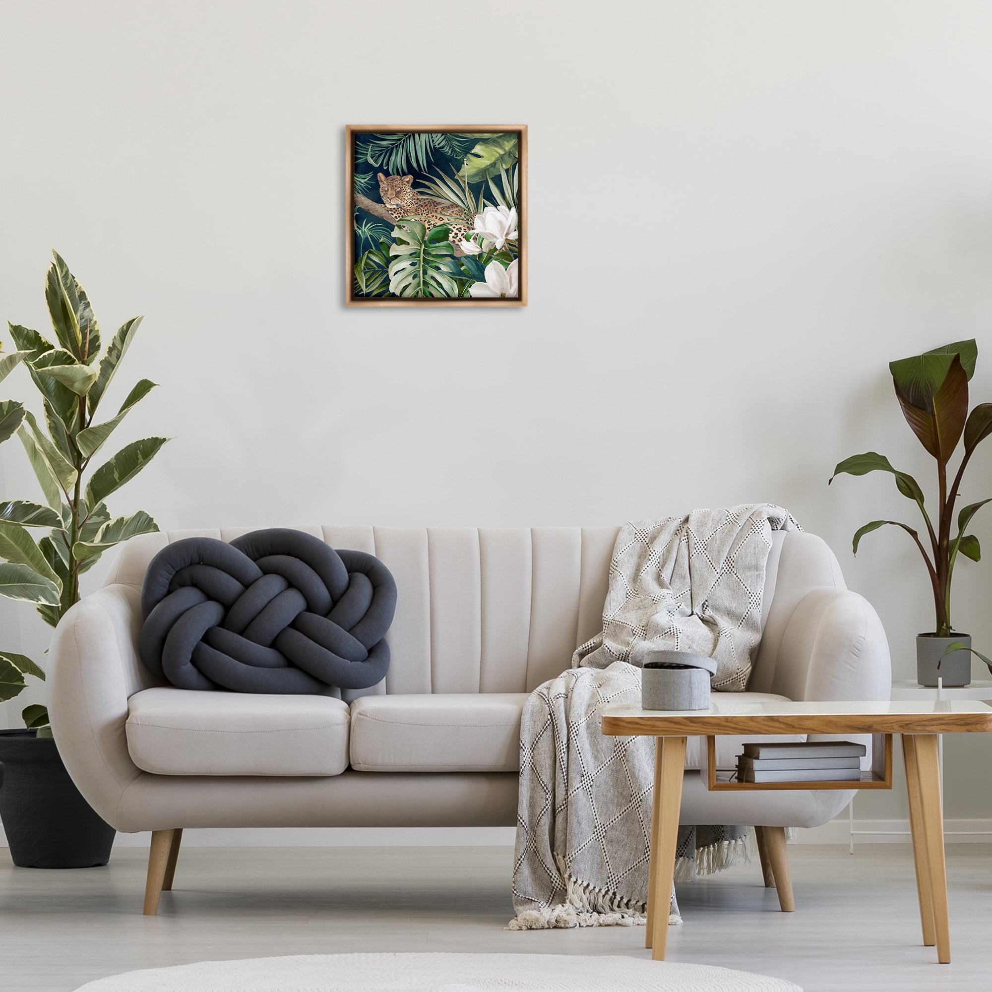 Stupell Industries Tropical Jungle Leopard Animals Painting Brown Floater Framed Canvas Art Print Wall Art, 18 x 18