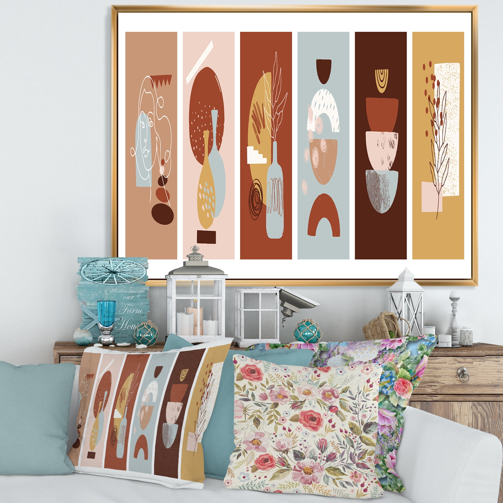 Designart 'Compostion Minimalistic of Organic Shapes V' Modern Framed Canvas Wall Art Print