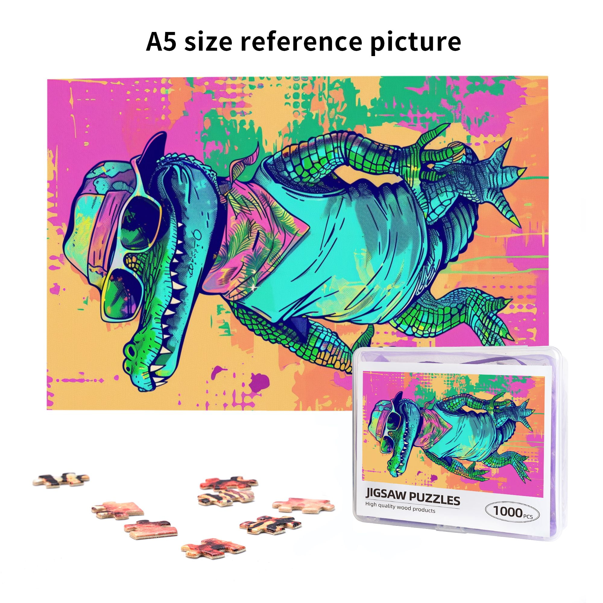 1000 pcs Funny Sunglasses Crocodile 1000 Piece Animal Puzzles,Unique Artwork for Adults,Vibrant Design,Chic Sunglasses Crocodile Modern Style Wooden Puzzles,Gift for Animal Lovers,Relax yourself
