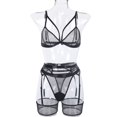 thumbnail image 1 of Conjunto de tres piezas divertido para mujer, de encaje suave y cómodo, de malla con perspectiva para mujer, estilo europeo y americano, 1 of 6