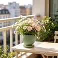 thumbnail image 4 of DefiDgd Ceramic Striped Round Planter With Drainage Tray,Minimalist Style Flower Pot for Succulent Plants Bouquet Floral Desktop Home Office Balcony Indoor Outdoor Garden Decor(Light Green), 4 of 6