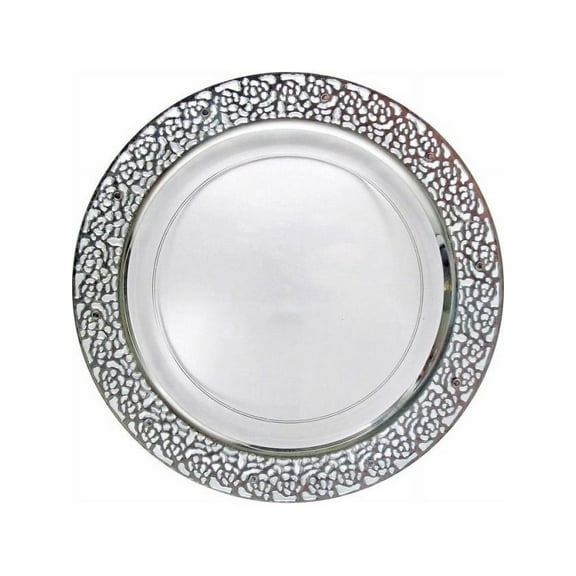 Inspiration 10 1/4" Clear w/ Silver Lace Border Banquet Plastic Plates 10ct. Pack of 10