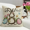 thumbnail image 4 of Happy Easter Hunny Bunny Decorative Throw Pillow Covers 18 x 18 Set of 4, Home Sweet Home Rabbit Wreath Porch Patio Outdoor Pillowcase, Egg Hunt Tulip Flower Stripes Cushion Case Home Decor, 4 of 5