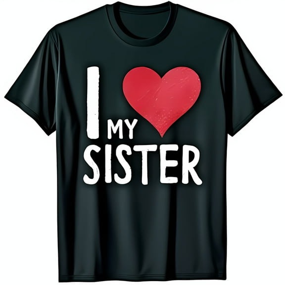 I Heart My Sister Black T-Shirt Cute Graphic Tee for Sibling Love