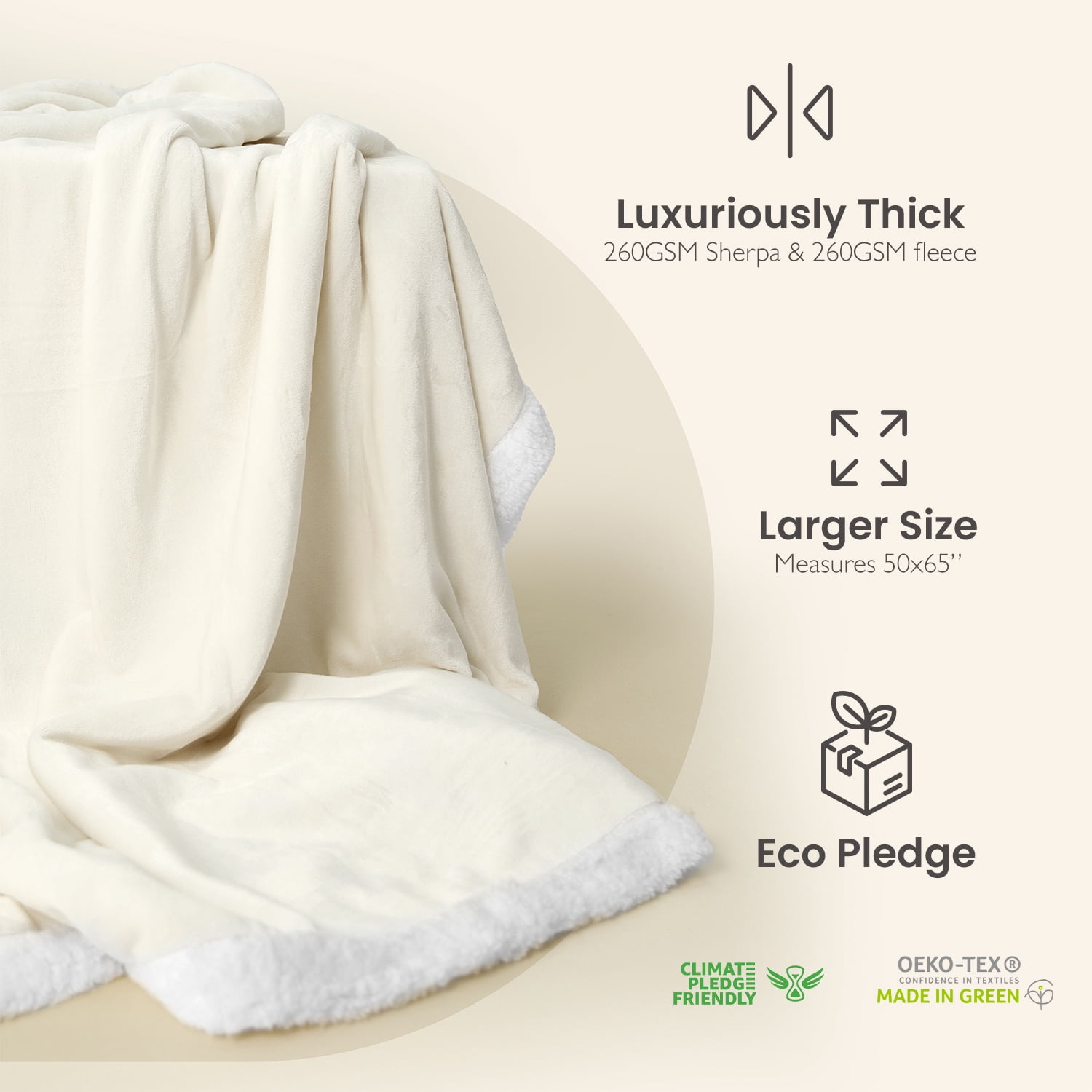 Everlasting Comfort Sherpa Fleece Throw Reversible Machine Washable (50 x 65 in) - Snow White