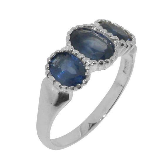 LBG British Made 925 Sterling Silver Natural Sapphire Womens Statement Ring - 33 size options - Size 9.25
