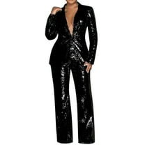 NMMUED Sequin Suit Women, Sequin Blazer, Sequin Pants Women, Womens Suits 2 Piece Set, Party Outfits for Women, Black L