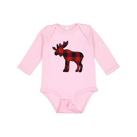 Inktastic Moose Silhouette Plaid Boys or Girls Long Sleeve Baby Bodysuit