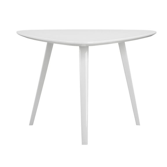 Benjara Hle 23 Inch Accent Table, High Gloss Lacquer Triangular Top, Steel, White
