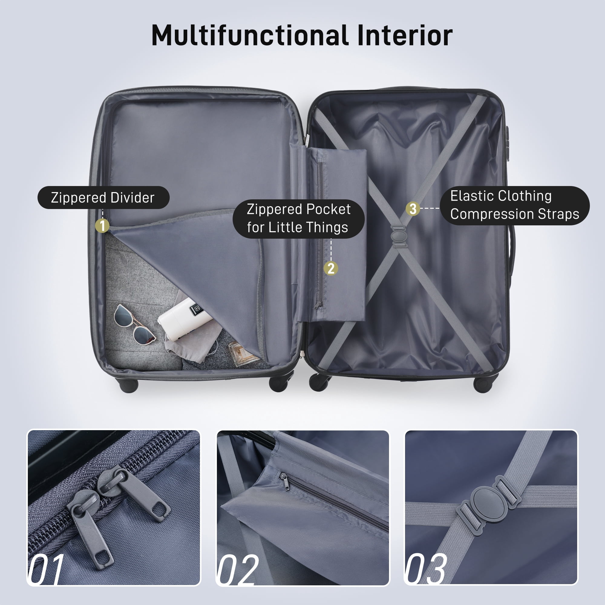 MAYEERTY 3-Piece Hardside Luggage Se: Lightweight ABS with TSA Lock, Spinner Wheels & Expandable Space for Travel, Black