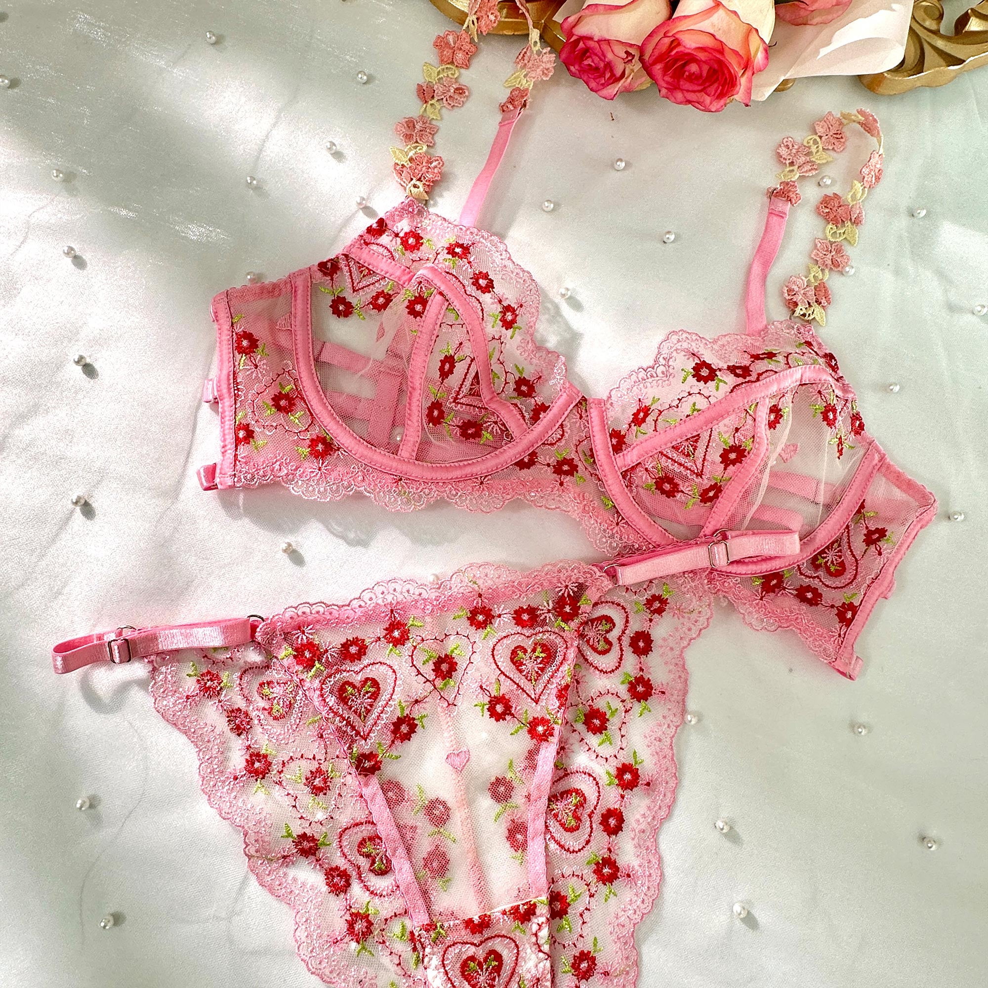 Pink Cute Sweetheart Lingerie Set (PINK, L)