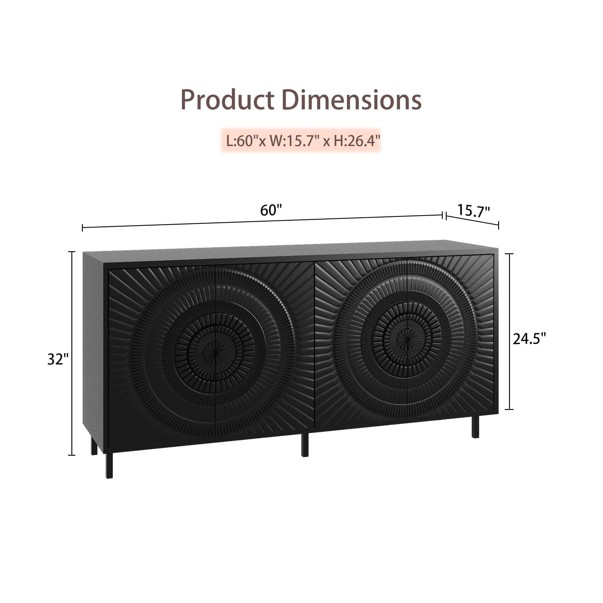 Aukfa Modern Wood Sideboard Buffet, Accent Storage Cabinet for Dining Room & Living Room,Black