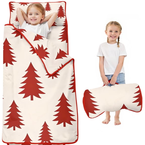 Red Christmas Tree Pattern Toddler Nap Mats for Kids Preschool,50"x20" Sleeping Mat Bag or Kids,Toddler Sleeping Bag,Toddler Nap Mat or Daycare