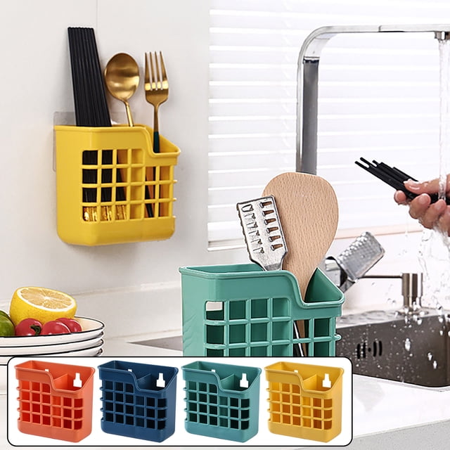 Fiudx Jaula para Palillos, Caja de Almacenamiento Multifuncional, Diseño Ventilado, Gran Capacidad, Práctica y Elegante, Organizador de Cocina, Azul/Verde/Amarillo/Naranja, Tamaño 14 X 7 X 13 Cm