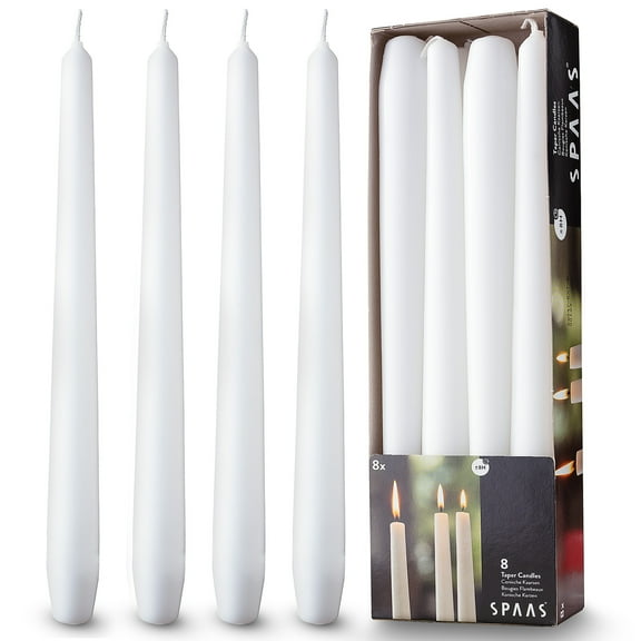 Rambue 10" White Taper Candles, 8 Pack Unscented White Candlesticks for Weddings and Home Decor, 8h Burn Time