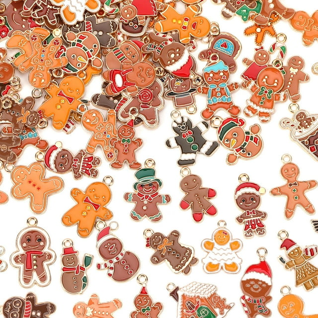 Abalorios navideños MARFOREVER con forma de muñeco de nieve con forma de hombre de jengibre, 120 unidades