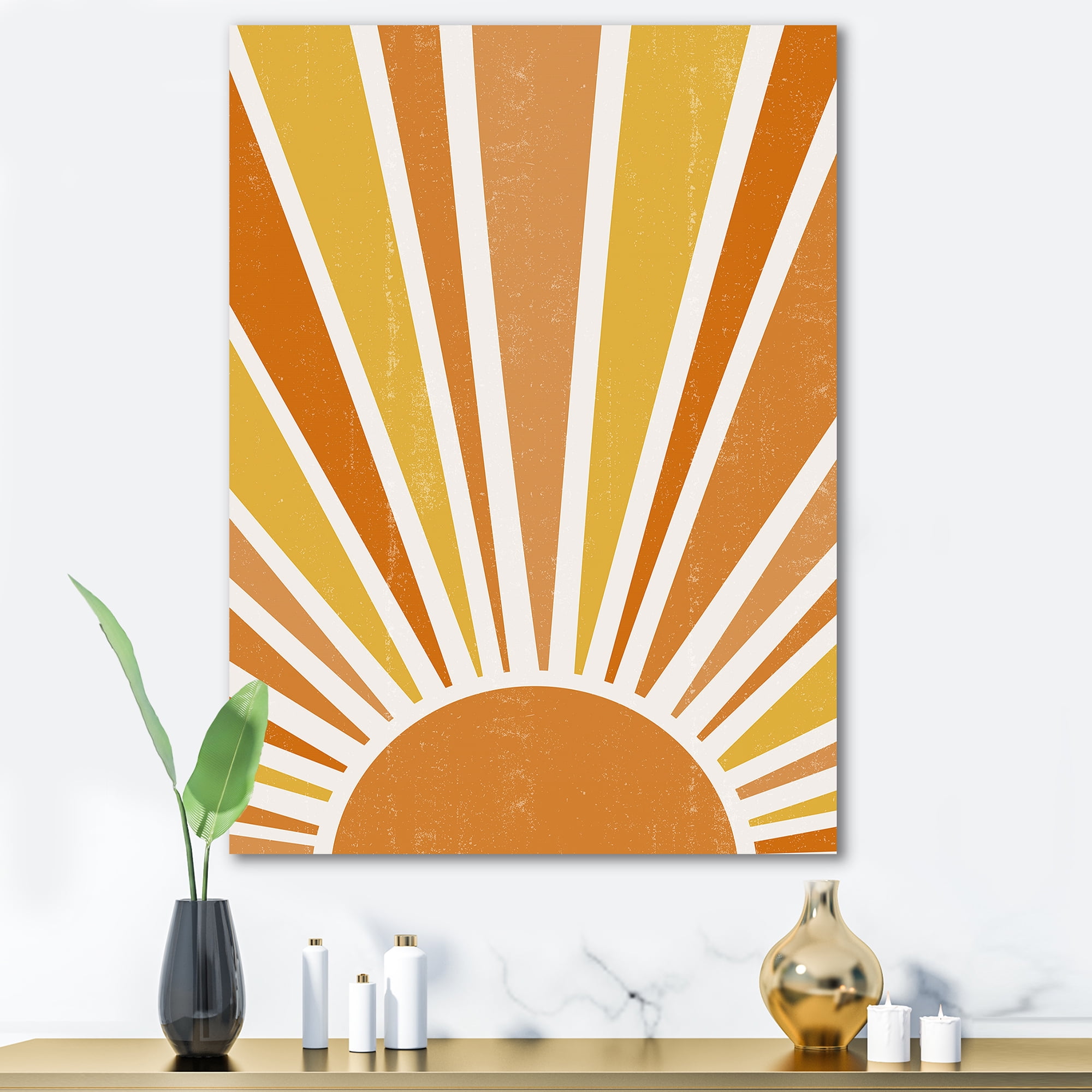 Designart ' Minimal Bright Shining Orange Sun Rays II ' Modern Canvas Wall Art Print