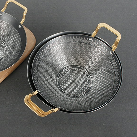 ifundom Stainless Steel Wok with Heat Conduction, Non-Stick Cooking Pan, 1 Piece