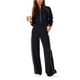 thumbnail image 2 of Wutalume Women's Fashionable Casual 2-Piece Set, Long Sleeve Solid Color Sweatshirt and Wide Leg Pants, Trendy Lounge Outfit,Black L, 2 of 5