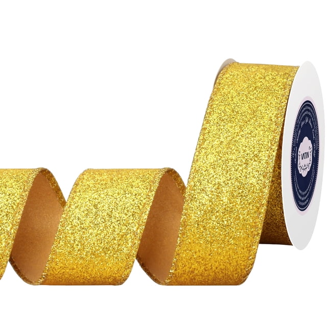 Cinta Decorativa VATIN de 3.8 cm x 9.1 m Dorado con Brillo y Alambre
