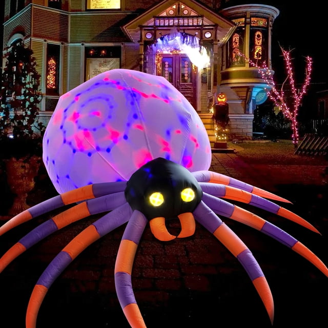 DeeKom Decoraciones Inflables de Halloween para Exteriores, Decoración Inflable de Araña de 8 Pies con Luz LED Mágica, Césped, Patio, Jardín para Fiestas, Celebraciones, Festivales