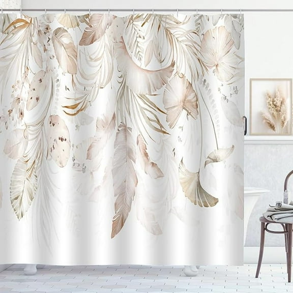 Boho Leaves Shower Curtain Watercolor Tan Beige Palm Leaf Floral Bathroom Curtains Waterproof Polyester Fabric Bath Curtain 36"W x 72"L