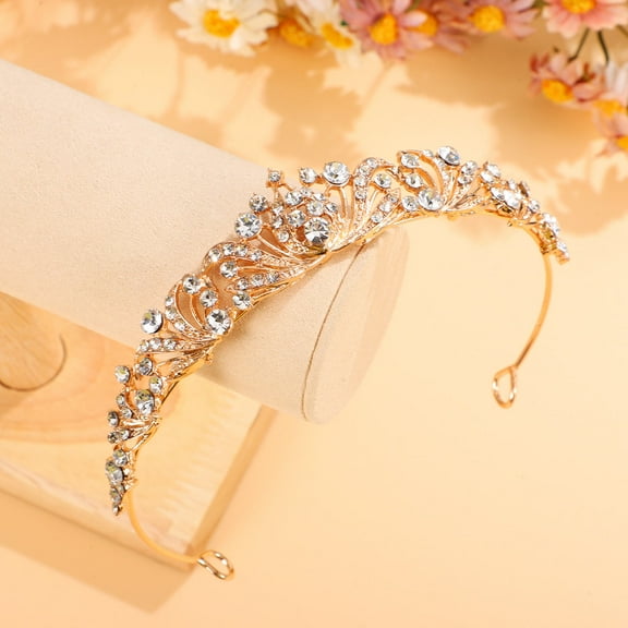 SWETRACE 1Set Tiara Shape Golden Alloy Princess Tiara for Women Wedding Jewelry Comfortable Fit