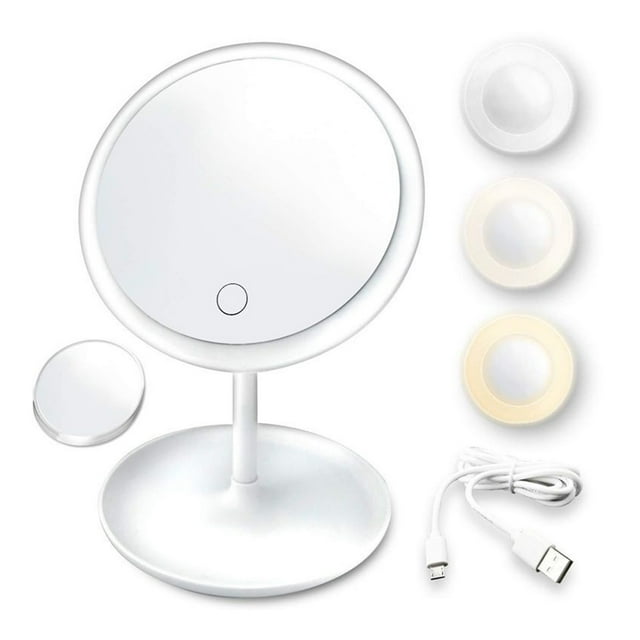 LED Makeup Mirror With Light Lamp With Storage Desktop Rotating Cosmetic Mirror Light Adjustable Dimming USB Vanity Mirror ,Widely Use