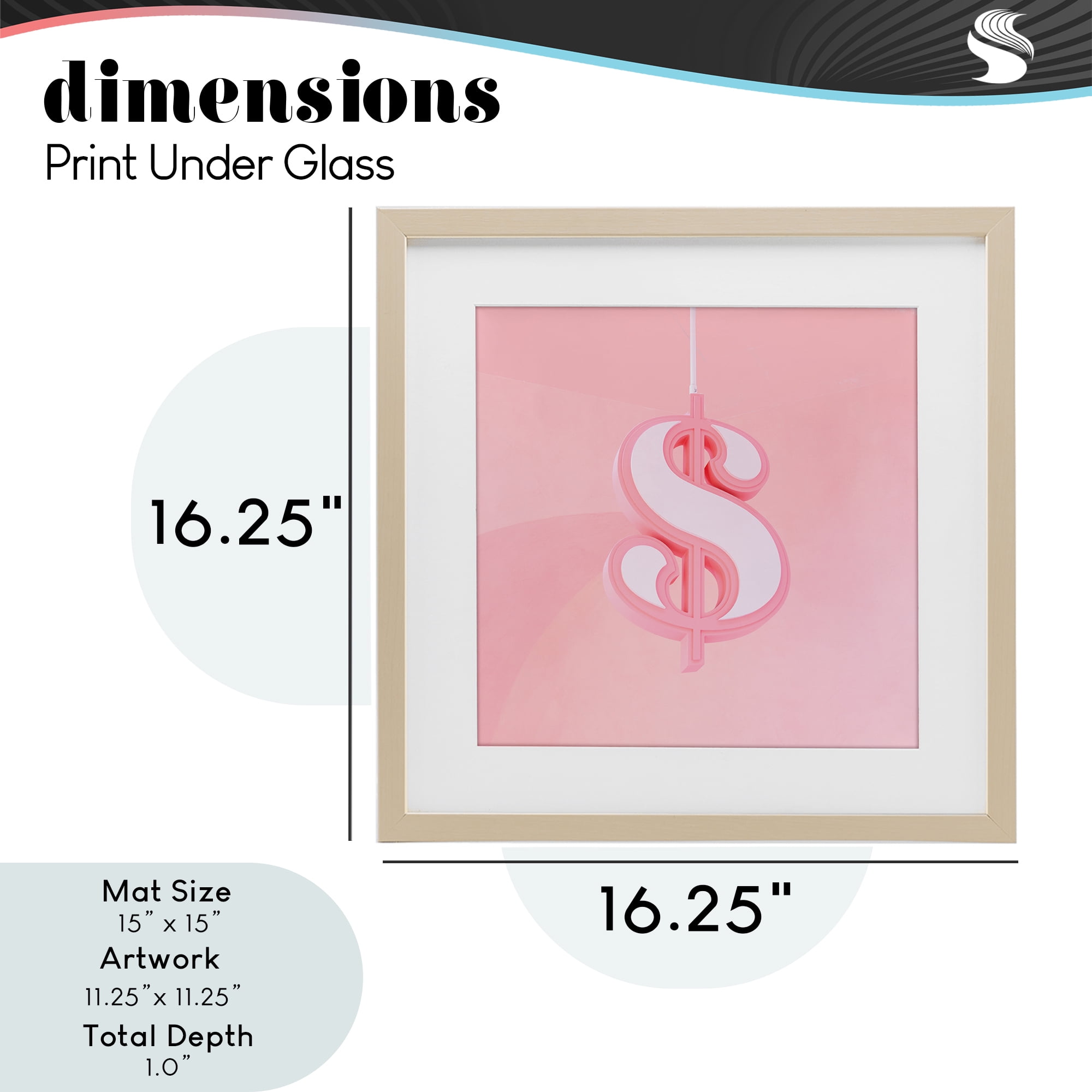 Pink Pastel Dollar Sign Birch Framed Print Under Glass, design by LISH Creative