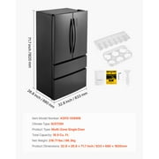 KFFKFF French Door Refrigerator, 18.9 Cu. Ft. Counter Depth Fridge with LED Display, Frost-Free Bottom Freezer, and 4 Casters for Home and Commercial Kitchens, Black