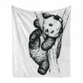 thumbnail image 1 of Animal Soft Flannel Fleece Throw Blanket, Little Panda Bear on Tree Branch Fury Tropical Jungle Zoo Sketchy Print, Cozy Plush for Indoor and Outdoor Use, 70" x 90", Black and White, by Ambesonne, 1 of 6