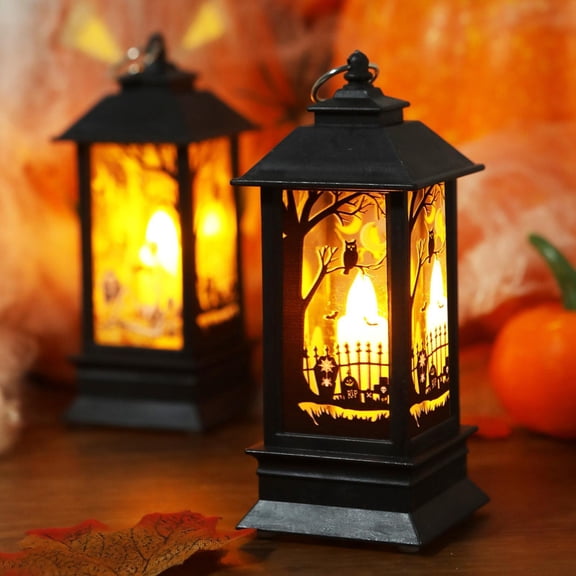 CoreLiving Halloween Decor Lantern, 5x2 Inch Portable LED Candle Light, Flickering Flameless Lantern for Indoor Outdoor Home Spooky Party Decorations