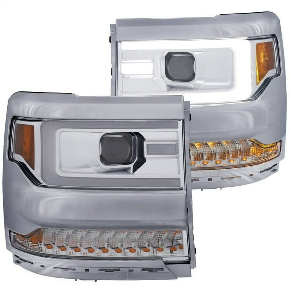 ANZO 16-17 Chevy Silverado 1500 Projector Headlights Plank Style Design Chrome w/ Amber Fits select: 2016-2018 CHEVROLET SILVERADO
