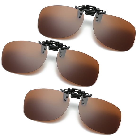 TOP-MAX Polarized Night Vision Sunglasses Clip, Polarized Lens Anti-Glare, Compatible with Most Glasses Frames, Fashionable (3pcs, Dark Brown)