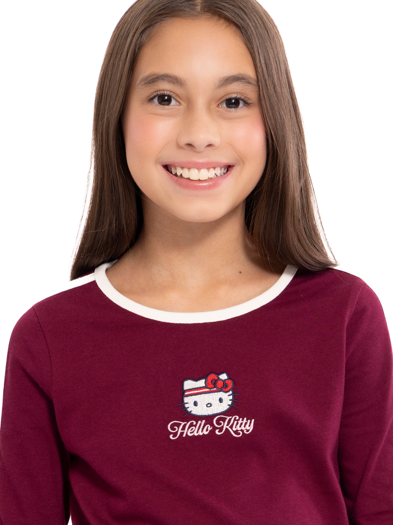 Wonder Nation Hello Kitty Girls Cotton Graphic Tee with Long Sleeves, Sizes 4-18