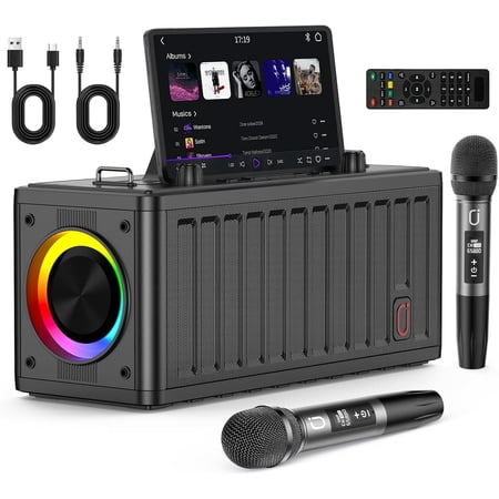 JYX Karaoke Machine for Adults with 2 Wireless Microphones,Portable Bluetooth Speaker, PA System LED Lights Home Party, Birthday Gifts, Supports REC/FM/AUX/USB/TF Live Broadcast