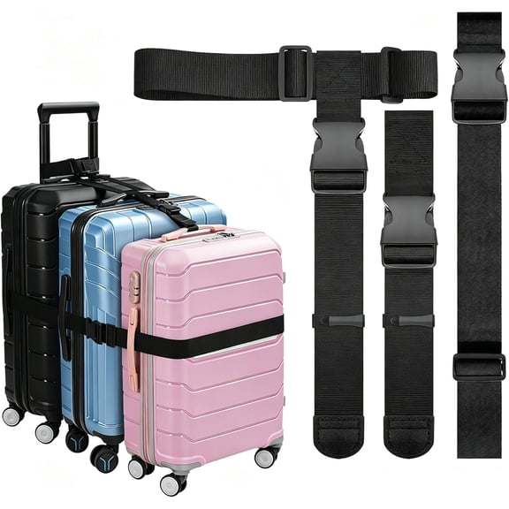 3 Packs Luggage Straps for Suitcases, 2 Connector Straps & Elastic Strap | Luggage Connector Straps Connect Up to 4 Suitcases & Add a Bag, Heavy Duty Adjustable Travel Belt for 20-32 Inch Luggage