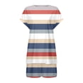 thumbnail image 4 of Arlun Fashion Striped Two Piece Sets for Women Summer Round Neck Short Sleeve Top Matching Loose Drawstring Shorts Casual Sweatsuit Breathable Soft Comfy Daily Outfits White M, 4 of 4