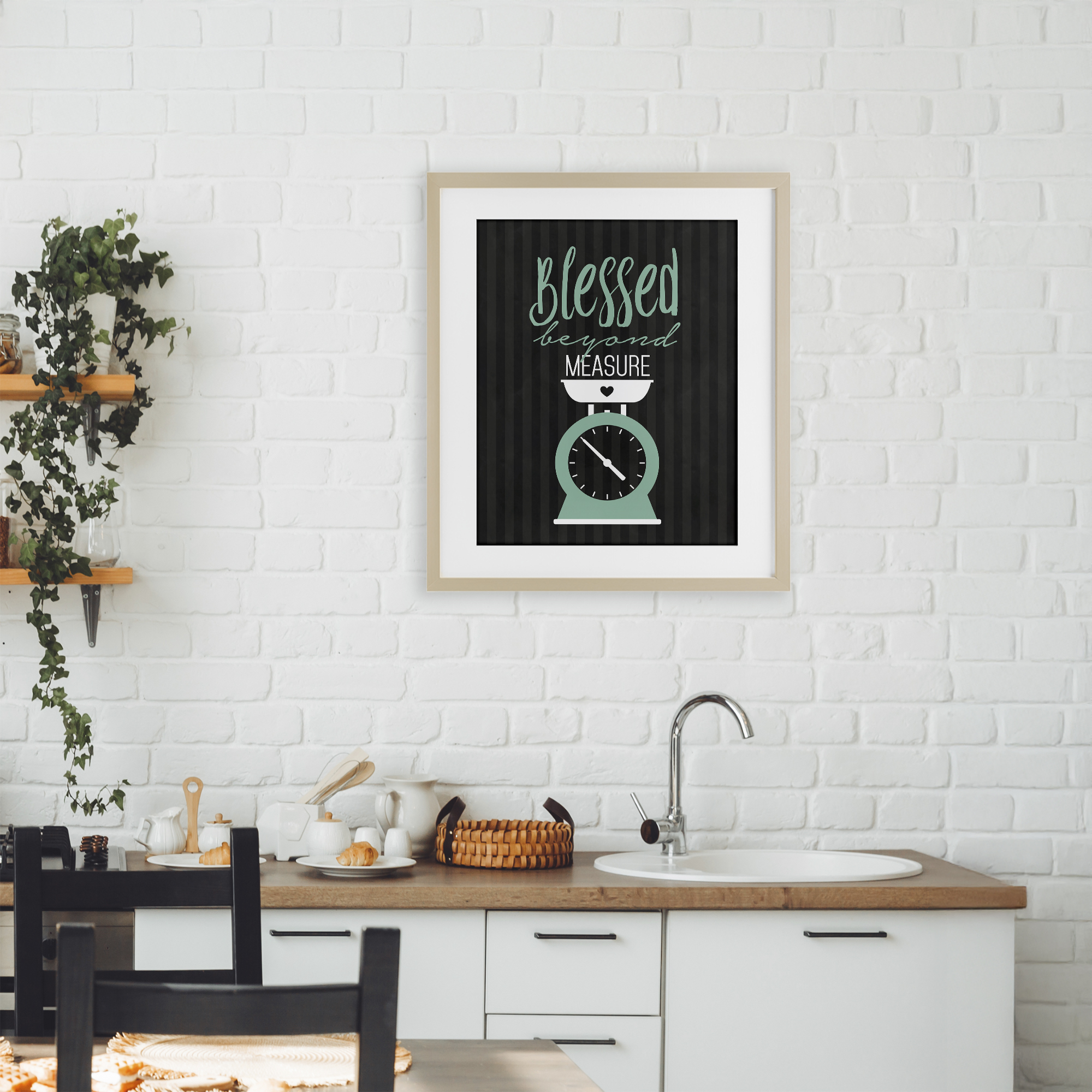 Blessed Beyond Measure Scale Birch Framed Print Under Glass, design by Lettered and Lined