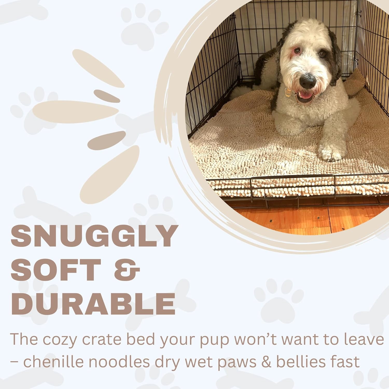 Soggy Doggy Crate Mate Dog Bed, Microfiber Chenille Dog Mats,  Dog Mats for Sleeping & Drying, Ultra-Absorbent Dog Beds & Furniture for Kennels or Crates, Beige, X-Large