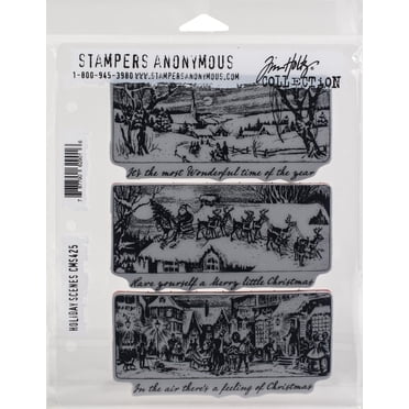 Tim Holtz Cling Stamps Glorious Gatherings With Gridblock - 7x8.5 Inch Christmas Craft Stamps