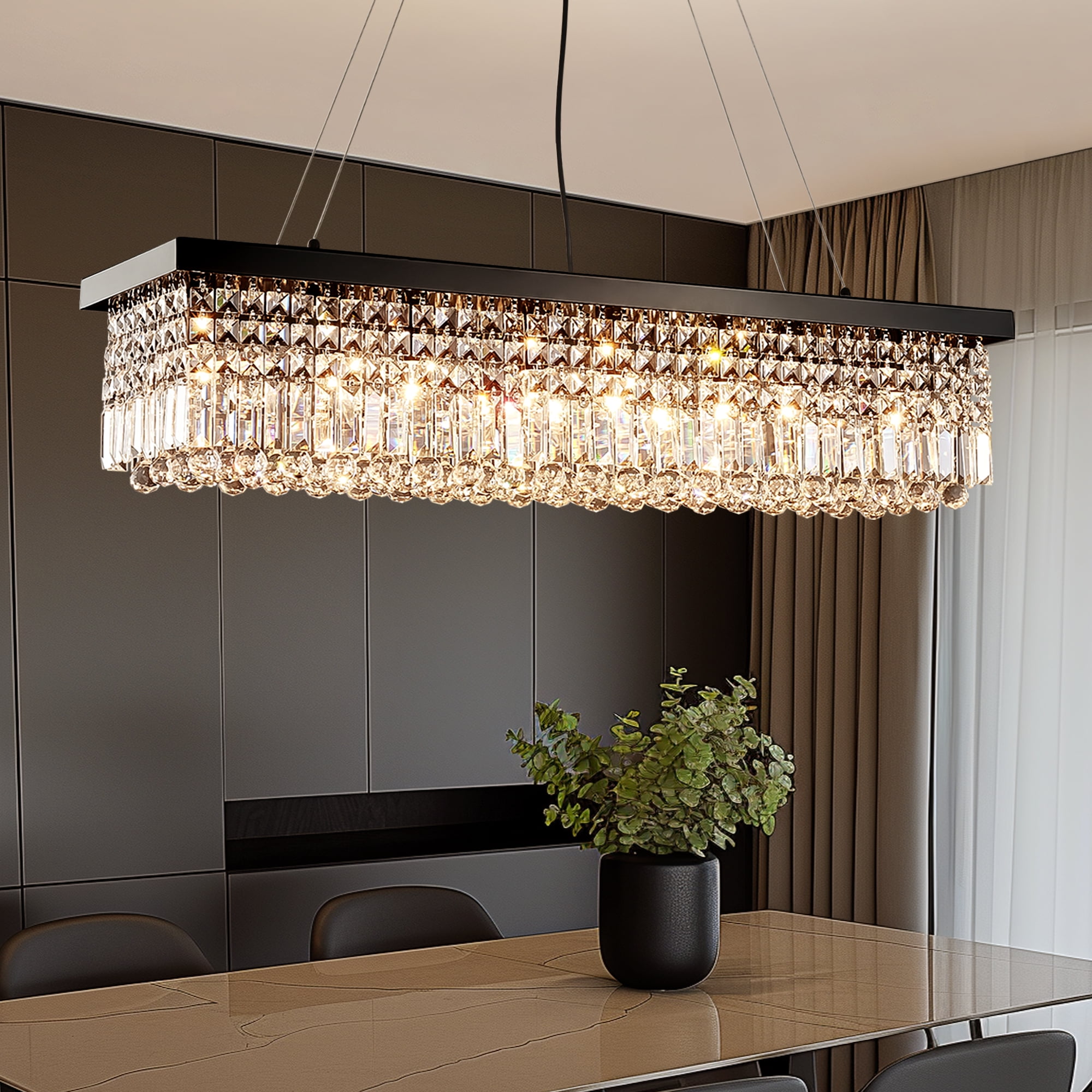 HOOMEDELIER 40" Modern Rectangle Crystal Chandelier, K9 Pendant Light for Dining Room, Kitchen Island