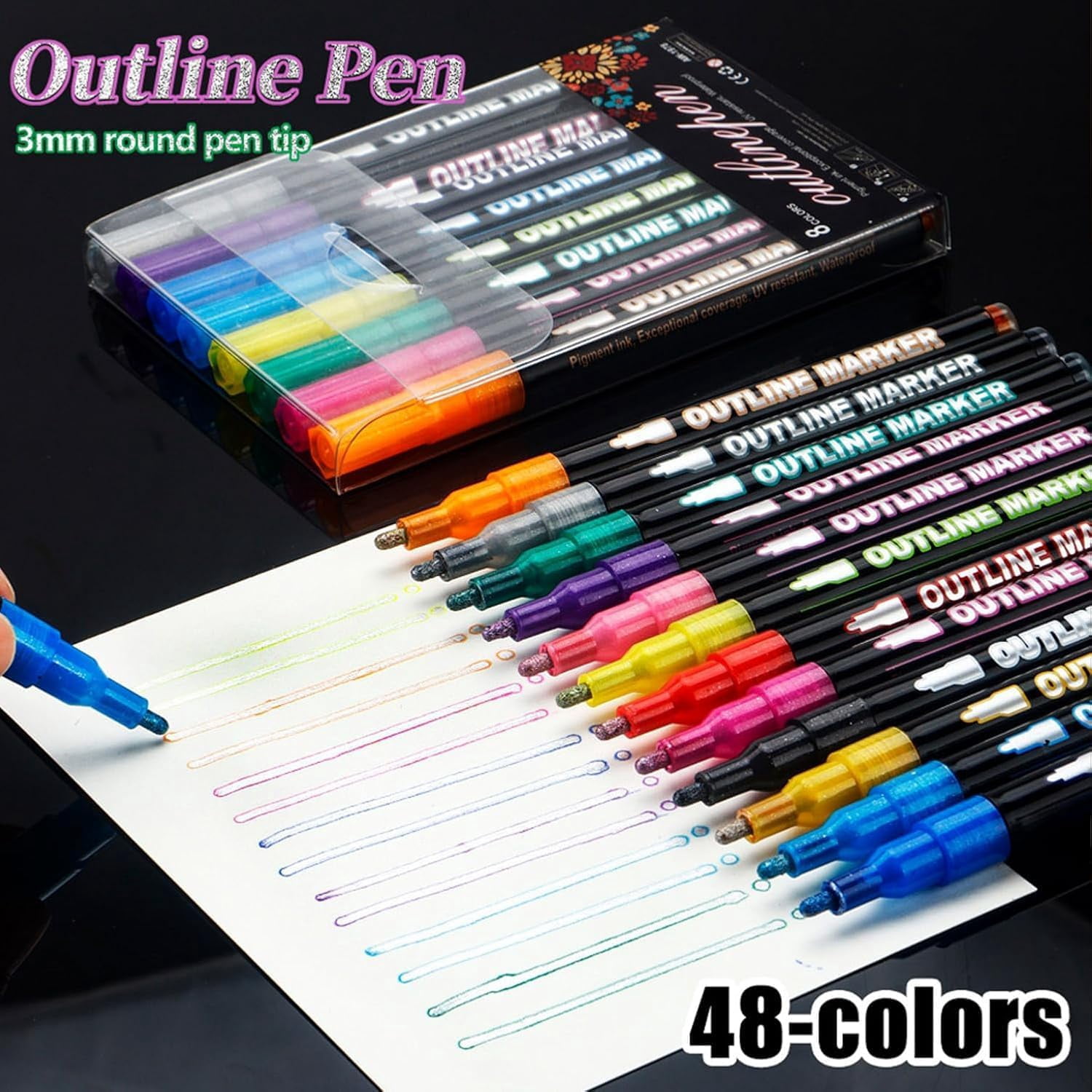 Dreamy Sparkle Dual-Line Contour Pen Set,Metallic Outline Marker with 0.08-0.12in Precision Tip,Fast-Drying Non-Toxic Ink for Art,Cards & DIY Crafts,Easy to Use