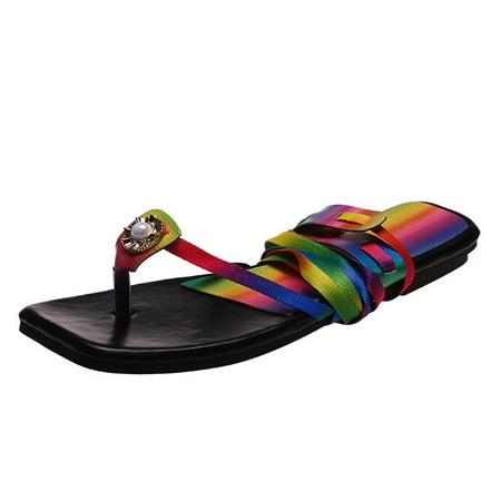 

KBKYBUYZ Summer Ladies Flip Flops Color Bandage Sandals Casual Flat Women s Beach Shoes Slippers for Women Clearance