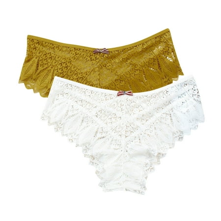Bikini Panties for Women 2pc Panties for Women Lace Thong Lace Breathable Underwear Scallop Thongs Ladies Plus Size Underpant Briefs Womens Underwear White 3XL